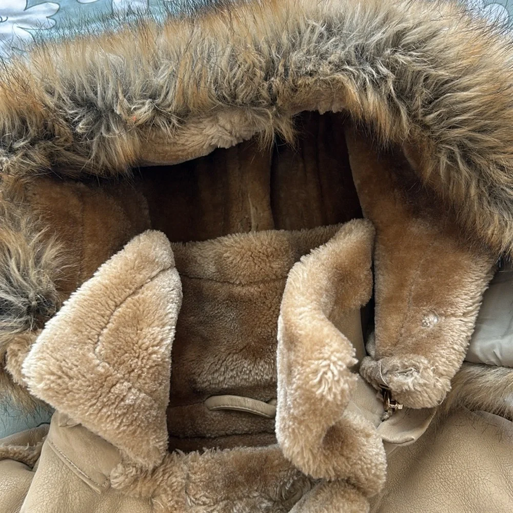 RARE‎ Jordan Craig Joe Faux Leather Shearling Coat Faux Fur in Latte Kids 7